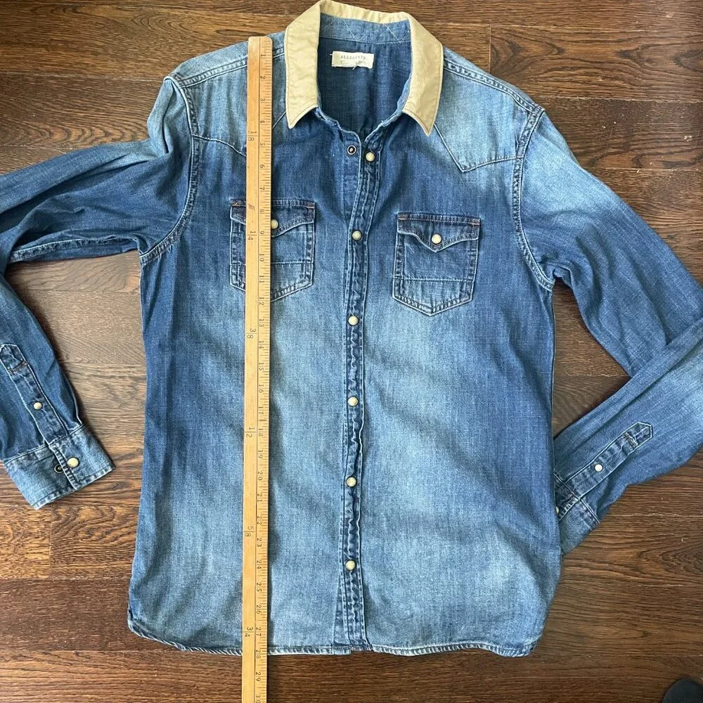 Men's All Saints Snap Buttons denim shirt with corduroy collar-Size S - Picture 8 of 9